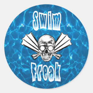 Sticker Rond Baguette ronde nage freak avec crâne, nageoires, l