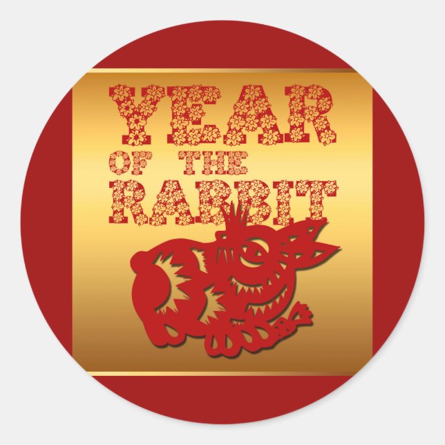 Sticker Rond Baguette rouge Papercut Floral Rabbit Year Zodiac  (Devant)
