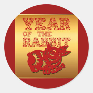 Sticker Rond Baguette rouge Papercut Floral Rabbit Year Zodiac