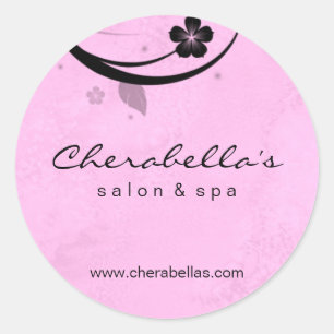Sticker Rond Baguette spa de salon papillon rose aquarelle noir