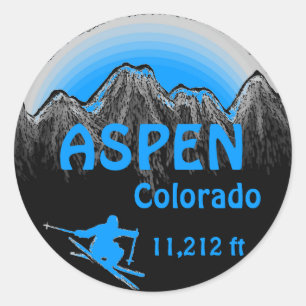 Sticker Rond Baguettes d'art de ski bleu Aspen Colorado