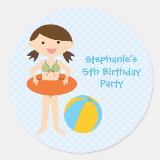 Sticker Rond Baguettes de fête d'anniversaire de la piscine d'é