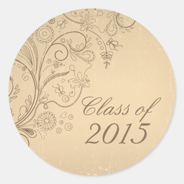 Sticker Rond Baguettes de graduation Tan tourbillons floral en  (Devant)