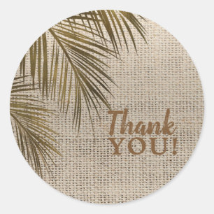 Sticker Rond Bahama Breeze Bronze Palm Rustique Burlap Mariage