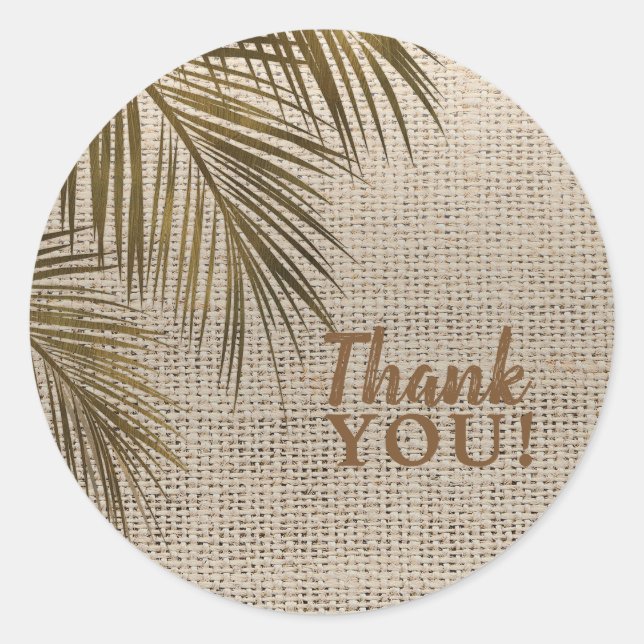 Sticker Rond Bahama Breeze Bronze Palm Rustique Burlap Mariage (Devant)