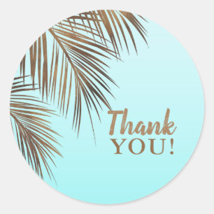 Sticker Rond Bahama Breeze Cuivre Palmier Aqua Mer Bleu Mariage