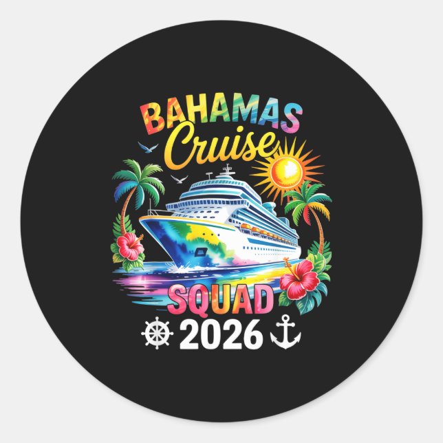 Sticker Rond Bahamas Vacation 2026 Squad Family Friends Matchin (Devant)