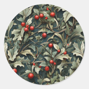 Sticker Rond Baie de houx anglais vintage botanique