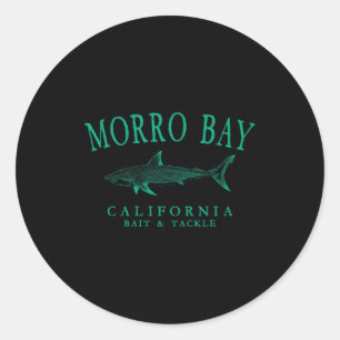 Sticker Rond Baie de Morro Californie requin vintage sarcelle a