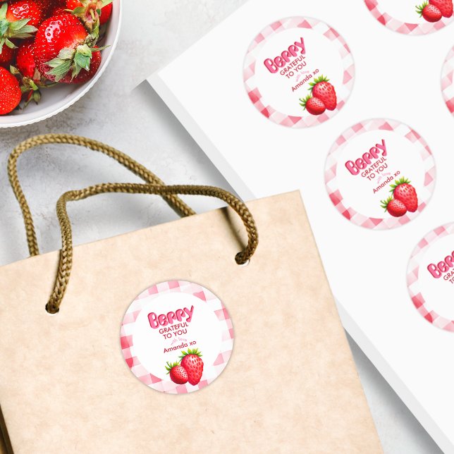 Sticker Rond Baie Mariée reconnaissante Tribu Pique-nique aux f (Berry Grateful Thank You Round Stickers for Bachelorette Hen Party Favor Gift Strawberry Picnic Chic)