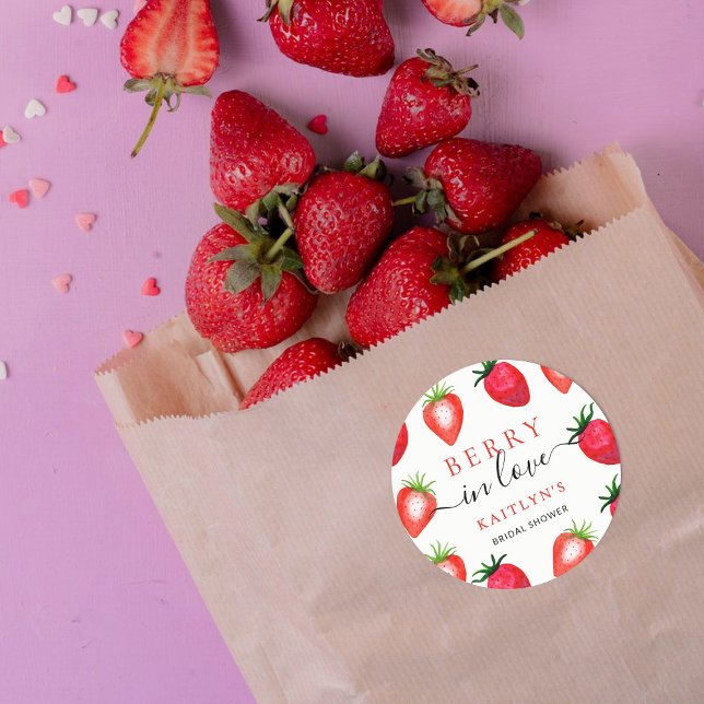 Sticker Rond Baies amoureuses Shower de mariage aux fraises (Créateur téléchargé)
