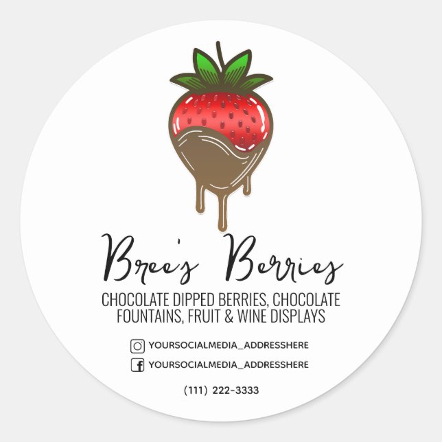 Sticker Rond Baies de fraises trempées recouvertes de chocolat (Devant)
