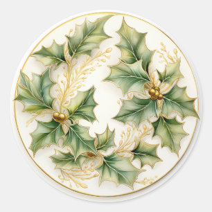 Sticker Rond Baies de houx en or