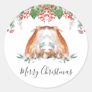 Sticker Rond Baies d'hiver Woodland Fox Joyeux Noël