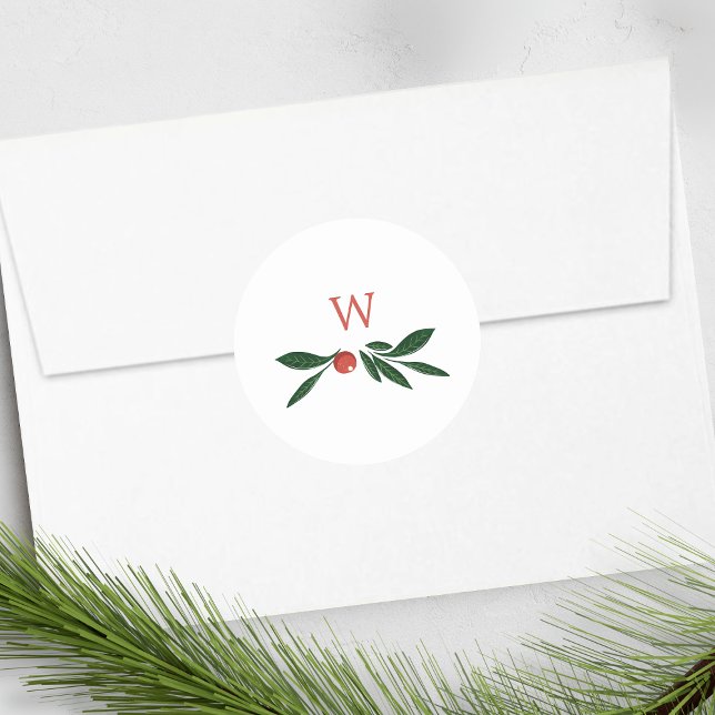 Sticker Rond baies festives traditionnel vert & rouge noël (Créateur téléchargé)