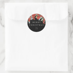 Sticker Rond Baies rouges + Eucalyptus Joyeux Noël/Personnalisé