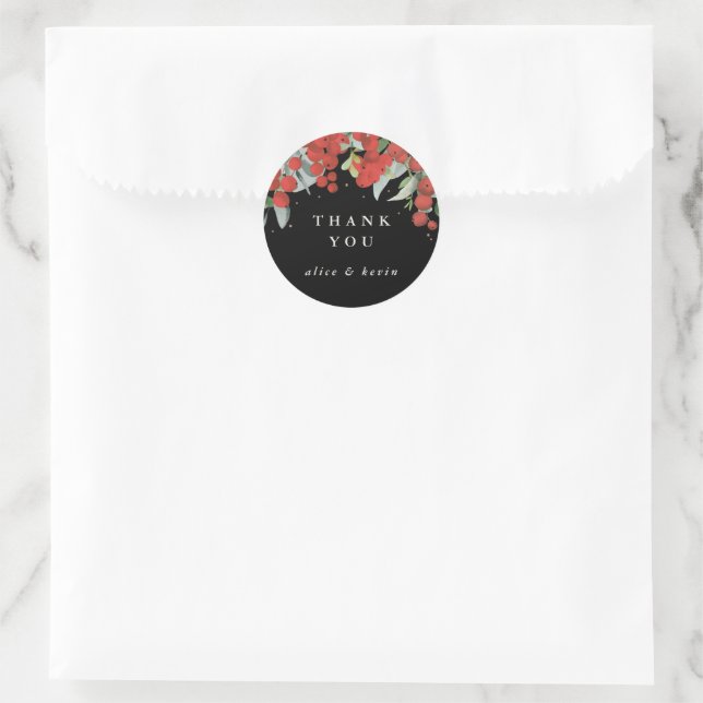 Sticker Rond Baies Rouges + Eucalyptus Noël Merci (Sac)
