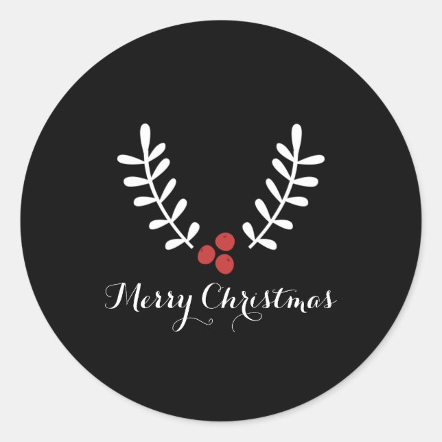 Sticker Rond Baies Rouges & Feuilles Blanches Noël Toute Couleu (Devant)