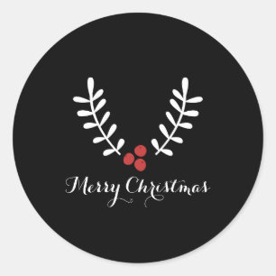 Sticker Rond Baies Rouges & Feuilles Blanches Noël Toute Couleu