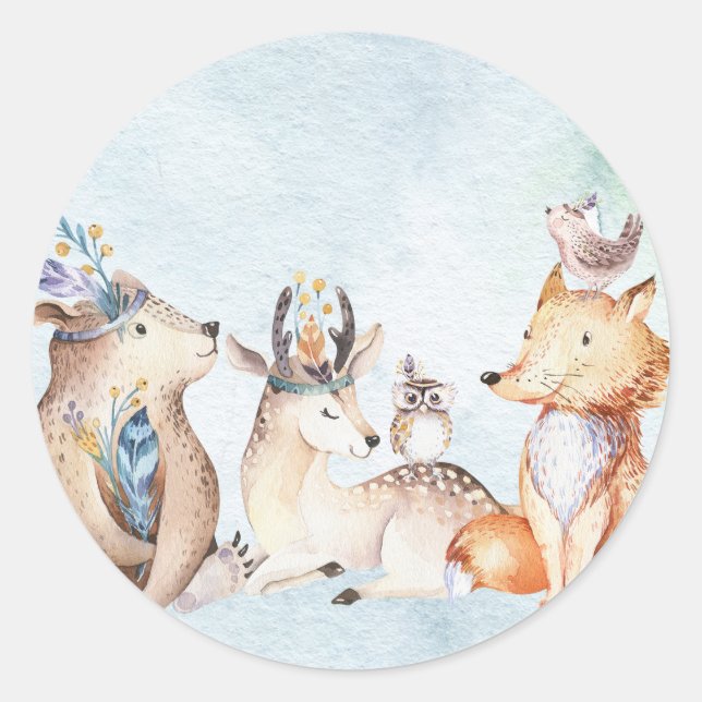 Sticker Rond Baignade Aquarelle Boho Ours Rustique Animaux Baby (Devant)