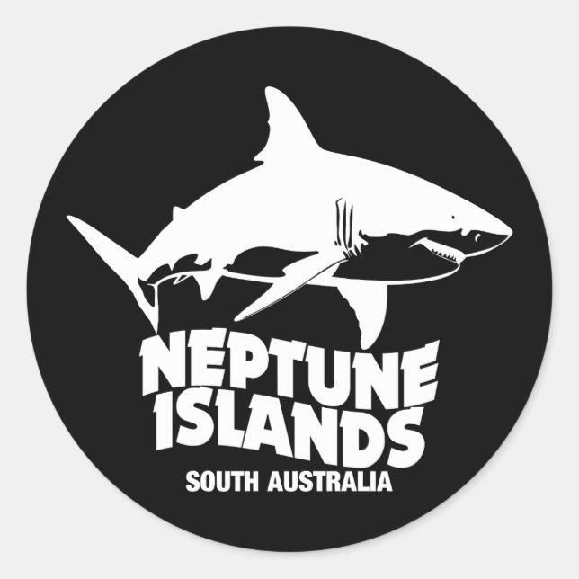 Sticker Rond Baignade avec de grands requins blancs îles Neptun (Devant)