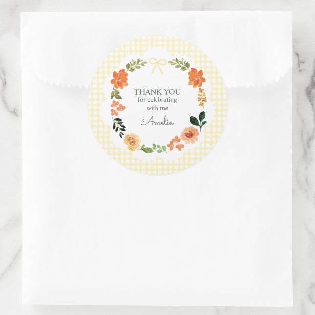Sticker Rond Baignade Bébé Fleur Jaune Citron Gingham 015 (Sac)