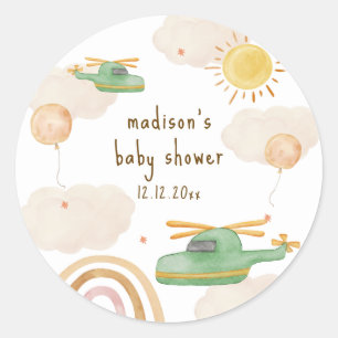 Sticker Rond Baignade Bohème Fête de Bébé Hélicoptère Avion