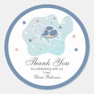 Sticker Rond Baignade de bébé tortue de mer Océan mignon