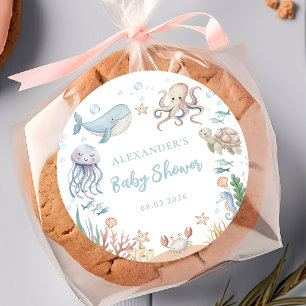 Sticker Rond Baignade sous-marine Animaux de l'océan Baby Showe