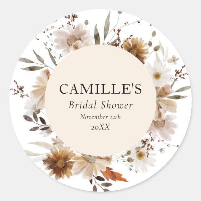 Sticker Rond Baigne Boho Floral Bridal Shower (Devant)