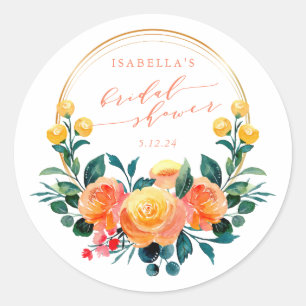 Sticker Rond Baigne de mariage floral aquarelle orange rustique