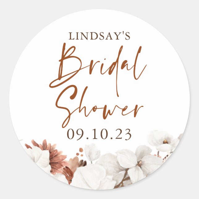 Sticker Rond Baigneoire de mariage boho fleurs terracotta et bl (Devant)