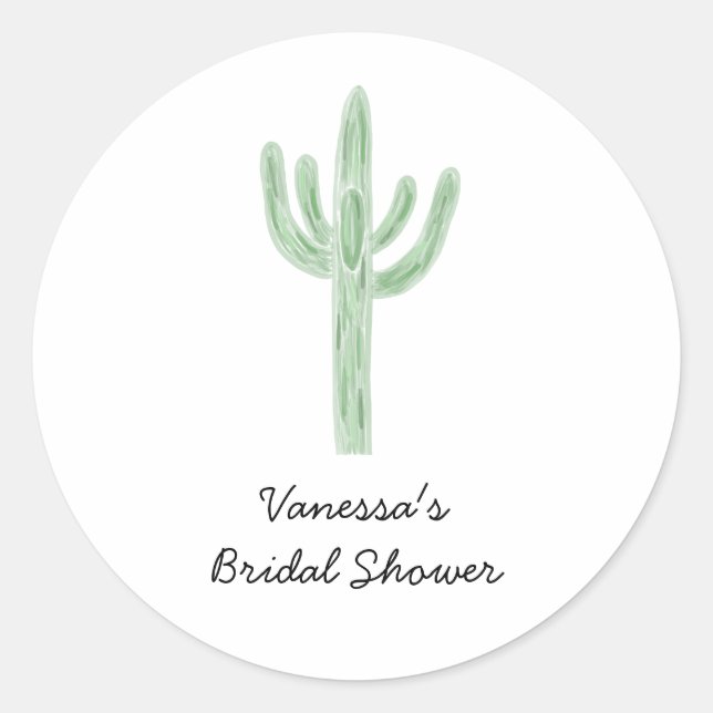 Sticker Rond Baigneuse de Mariage Cactus Saguaro Vert Sauge (Devant)