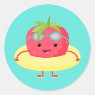 Sticker Rond Baigneuse mignonne aux fraises