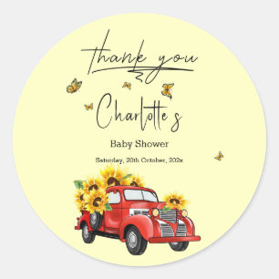 Sticker Rond Baignoire Bébé Fleur de Tournesol avec Camion Roug