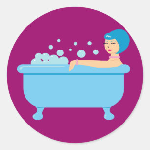 Sticker Rond Baignoire de bulle rétro fille