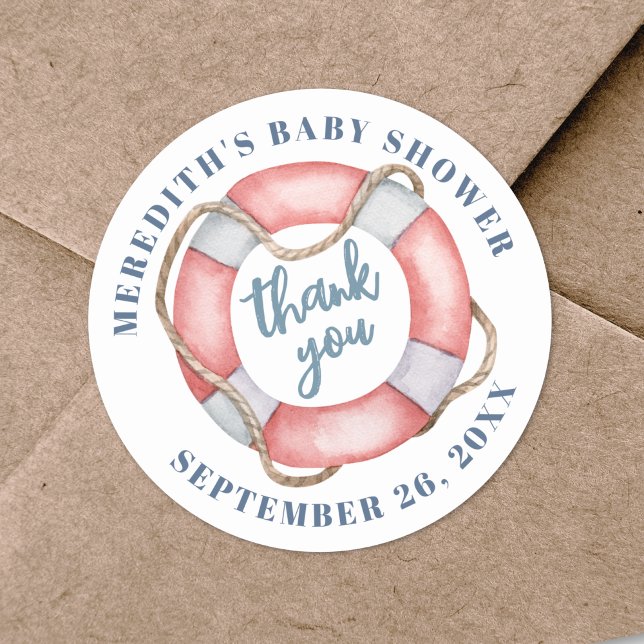 Sticker Rond Baignoire de Vie Nautique pour Bébé (Nautical Lifesaver Baby Shower Classic Round Sticker)