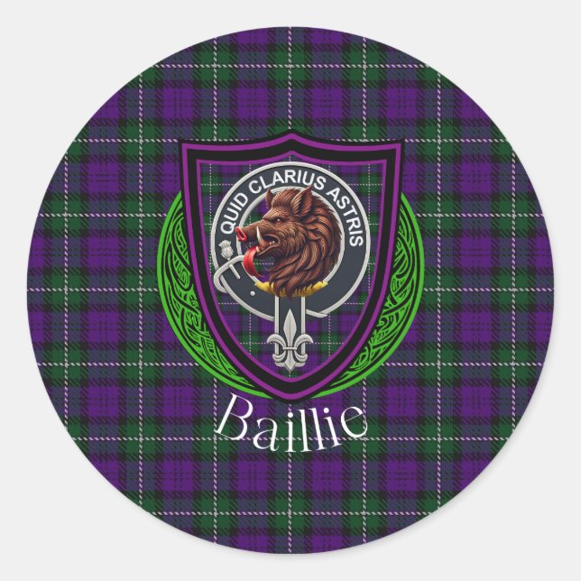 Sticker Rond Baillie Scottish Clan Tartan & Crest (Devant)