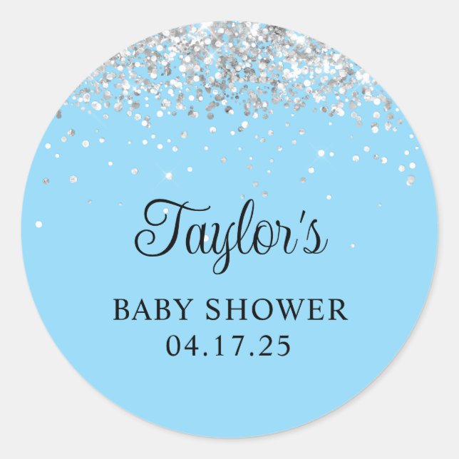 Sticker Rond Bain Bébé Bleu Pailleté Argent (Devant)