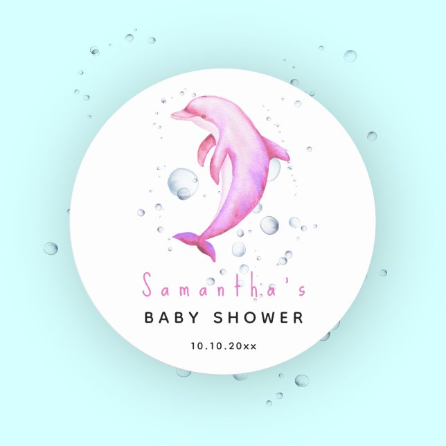 Sticker Rond Bain de bébé dauphin océan aquarelle (Créateur téléchargé)