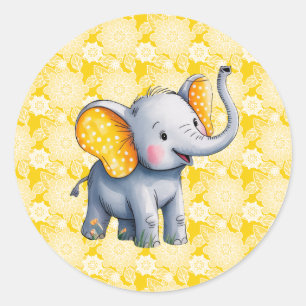 Sticker Rond Bain de bébé Éléphant Jaune Oreilles à pois Baby S