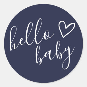 Sticker Rond Bain de bébé garçon bleu marine Hello Baby Shower