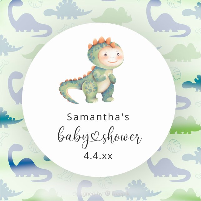 Sticker Rond Bain de bébé garçon dinosaure aquarelle (Créateur téléchargé)