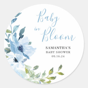 Sticker Rond Bain de bébé garçon Fleur bleue en fleurs