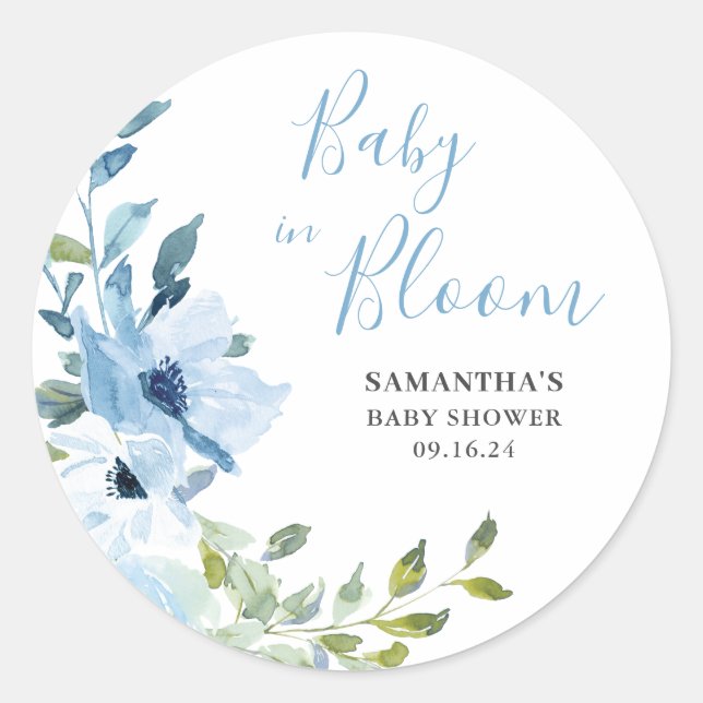 Sticker Rond Bain de bébé garçon Fleur bleue en fleurs  (Devant)