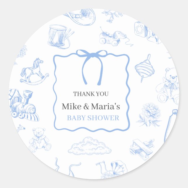 Sticker Rond Bain de bébé garçon Toile De Jouy Bleu (Devant)