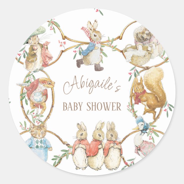 Sticker Rond Bain de bébé lapin de Pâques classique en hiver (Devant)