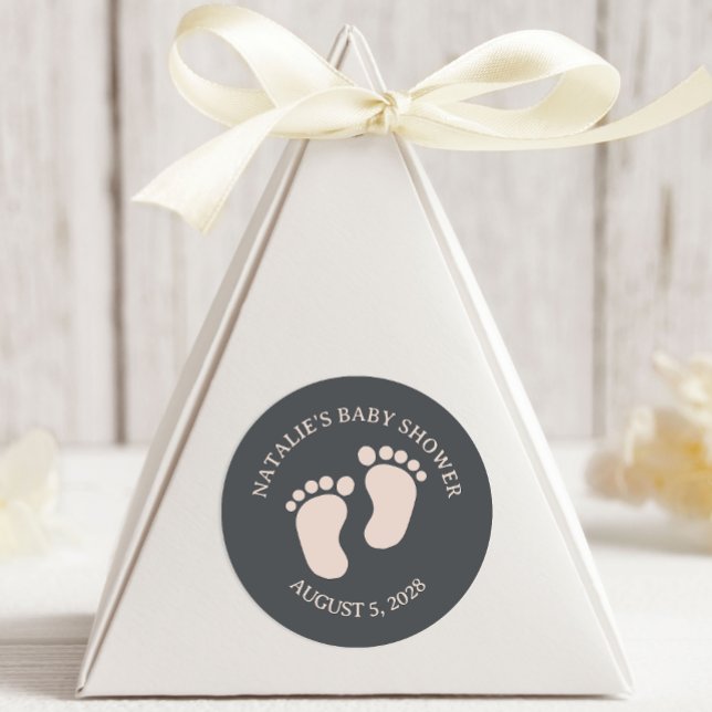 Sticker Rond Bain de bébé typographie boho gris rose (Créateur téléchargé)