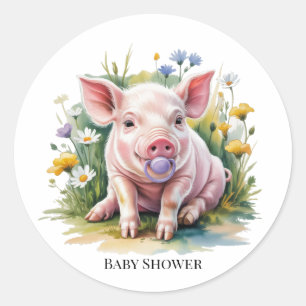 Sticker Rond Bain de couleur Bébé Cochonnet Fleurs sauvages Bab