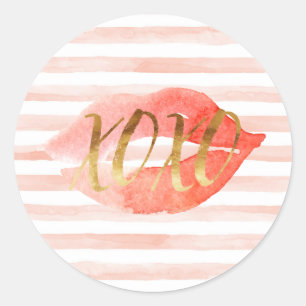 Sticker Rond Baiser d'aquarelle Blush Pink Gold XOXO